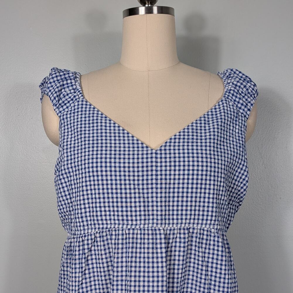 Old Navy Gingham Maxi Dress Xl Blue White Tiered Cottagecore Picnic Oz Dorothy - Picture 6 of 12